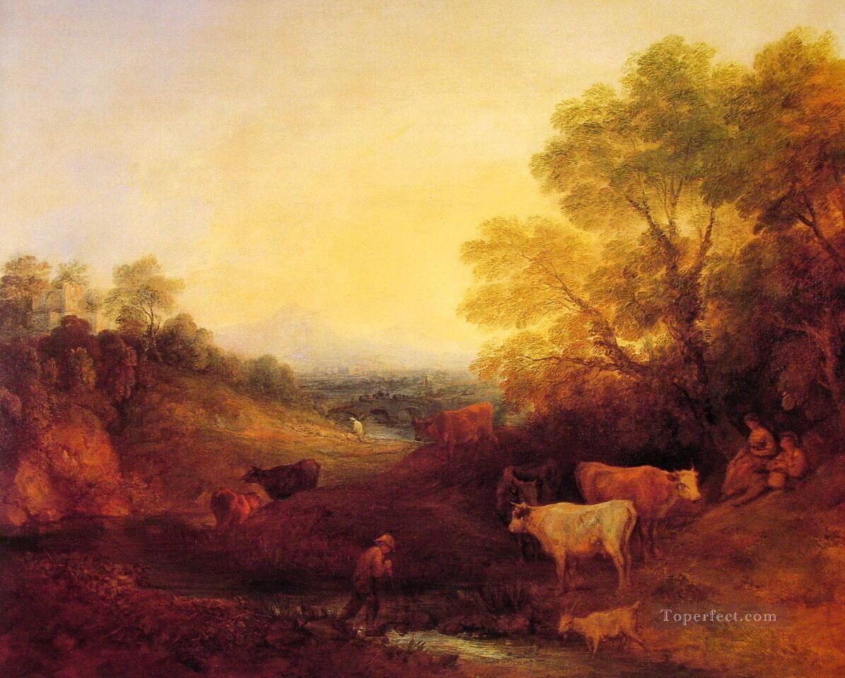 Landschaft mit Rinder Ölgemälde